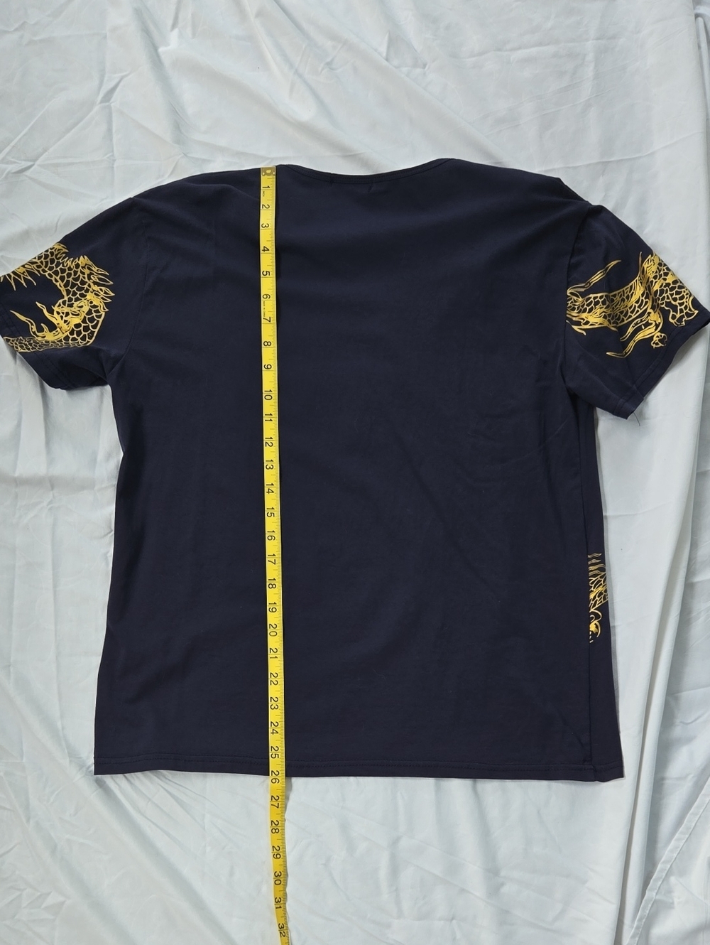 Men's Unisex Tshirt Navy Blue 2 Gold Dragons On Front And A Bit On Back Size M. - Picture 3 of 11